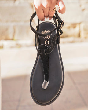 Sandale plate en CUIR noir - femme - MJNP85 - Casualmode.fr