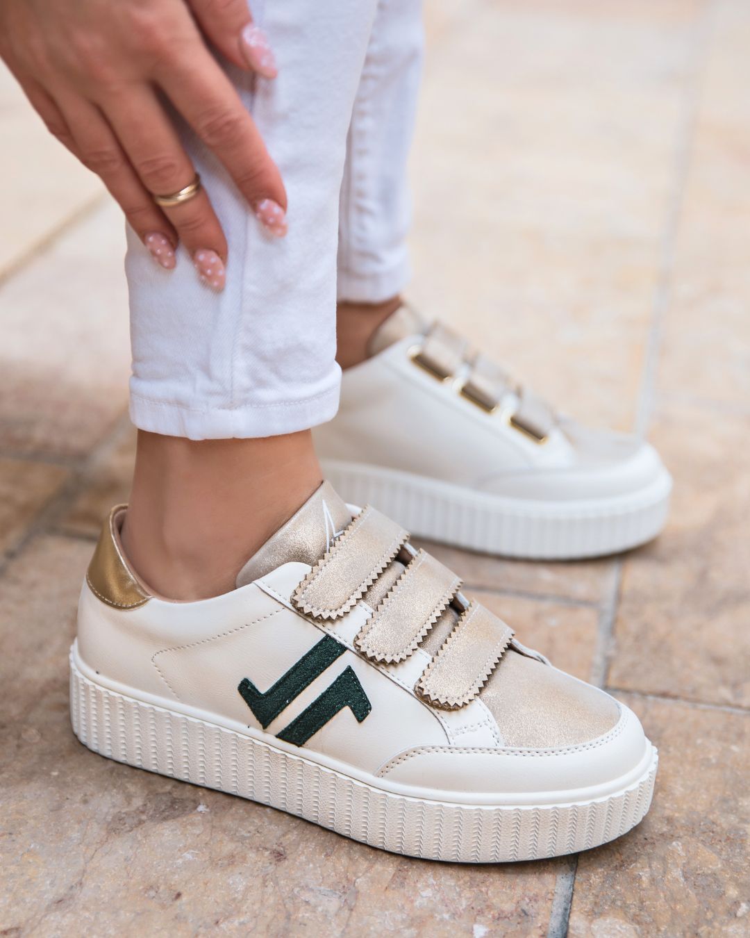Basket femme blanche creepers à scratch - CL73 GREEN - Casualmode.fr