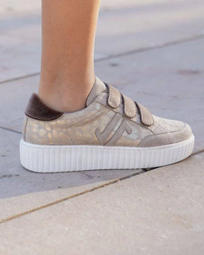Basket femme taupe léopard creepers à scratch - CL70 TAUPE - Casualmode.fr