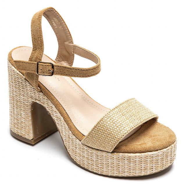 Sandale femme talon carré camel - Laurie