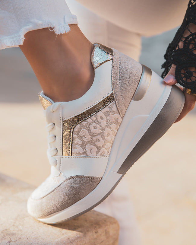 Basket femme compensée léopard à lacets - Maude - Casual Mode