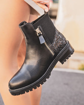 Bottines femme noires à paillettes - Rachel - Casualmode.fr