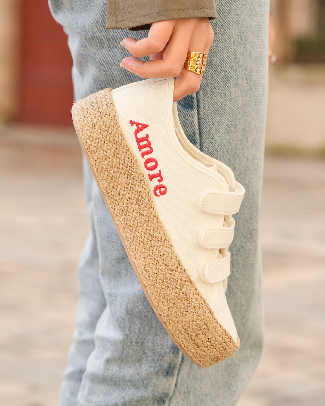 Basket espadrille femme blanche en toile - Amore - Casualmode.fr