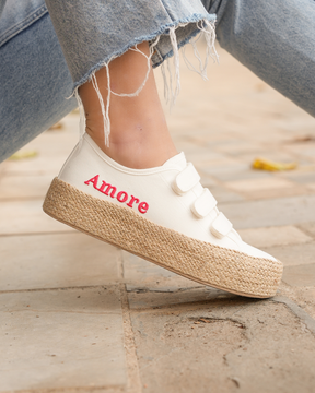 Basket espadrille femme blanche en toile - Amore - Casualmode.fr