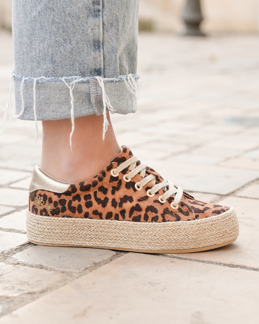 Basket espadrille femme léopard en toile - Eva - Casualmode.fr