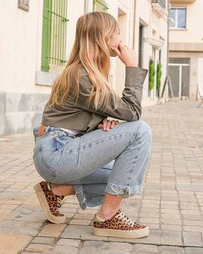 Basket espadrille femme léopard en toile - Eva - Casualmode.fr