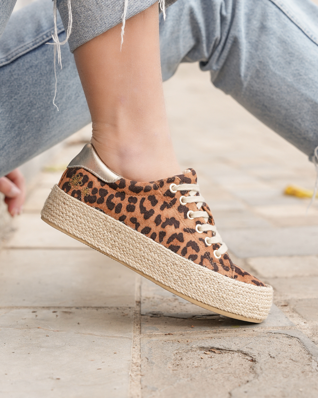 Basket espadrille femme léopard en toile - Eva - Casualmode.fr