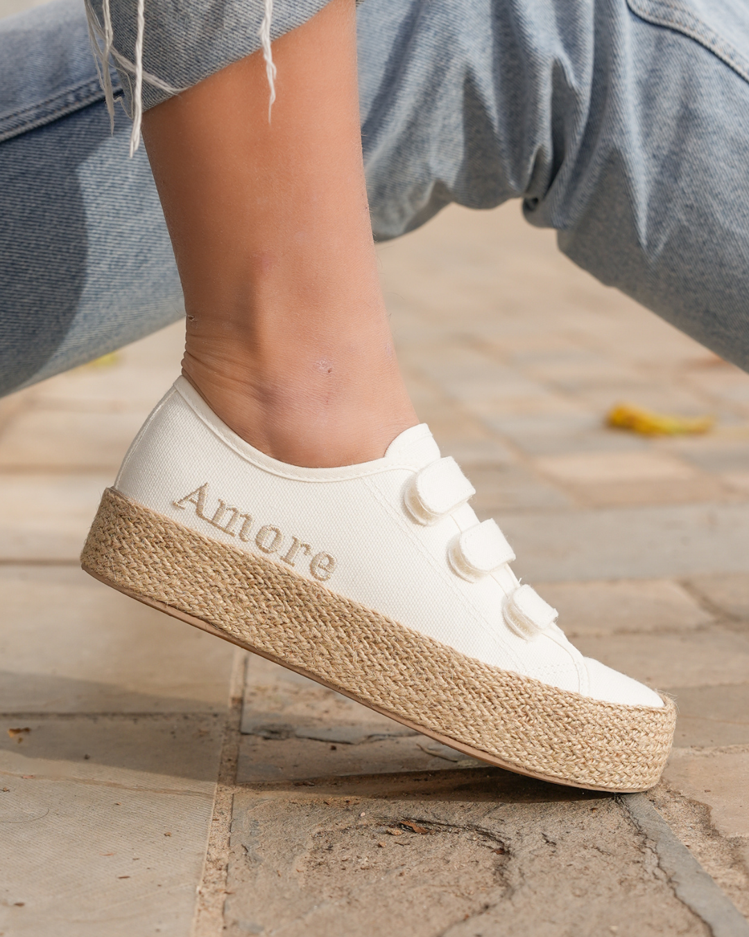 Basket femme blanche en toile espadrille - Adeline - Casualmode.fr