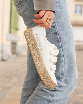 Basket femme blanche en toile espadrille - Adeline - Casualmode.fr