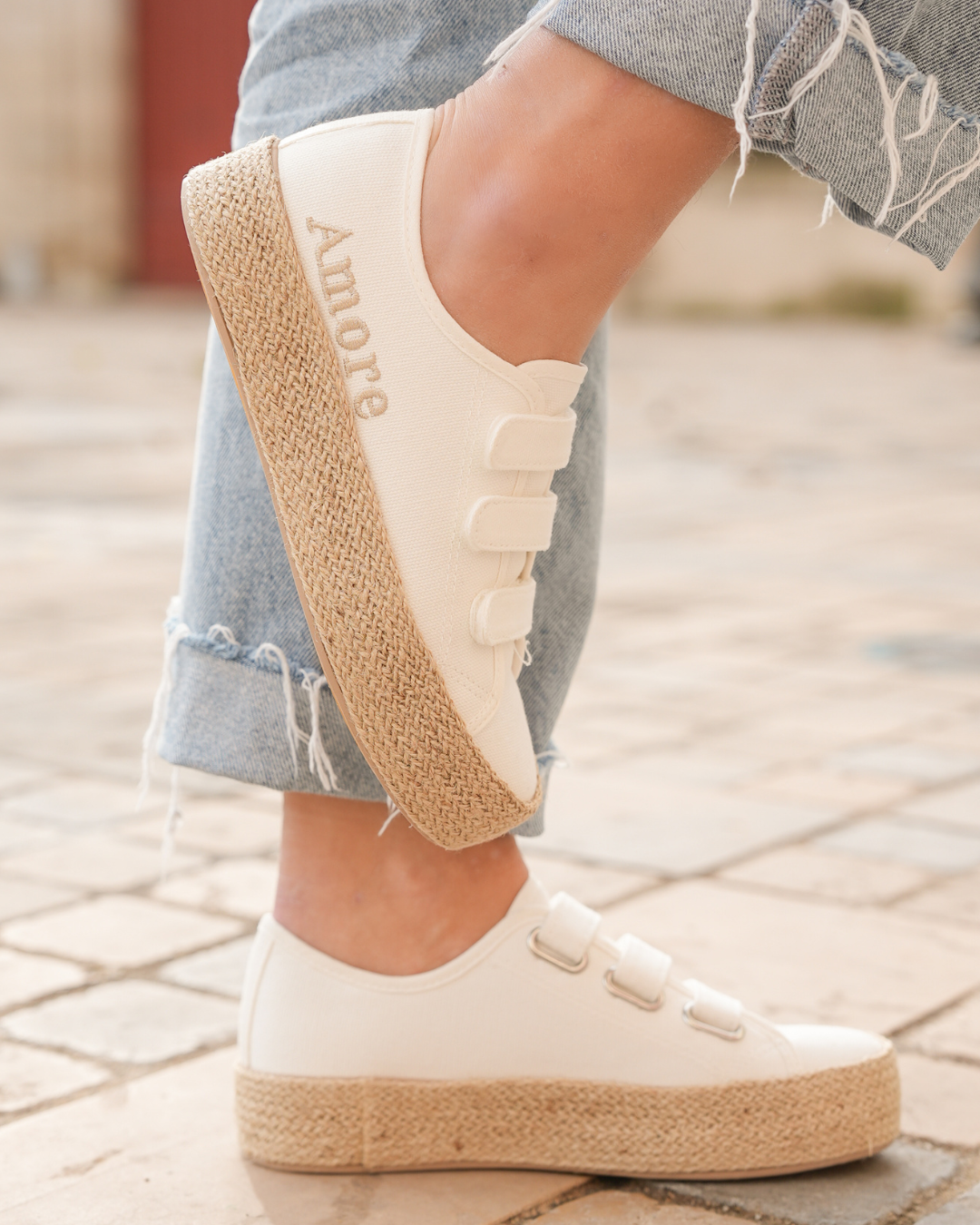 Basket femme blanche en toile espadrille - Adeline - Casualmode.fr