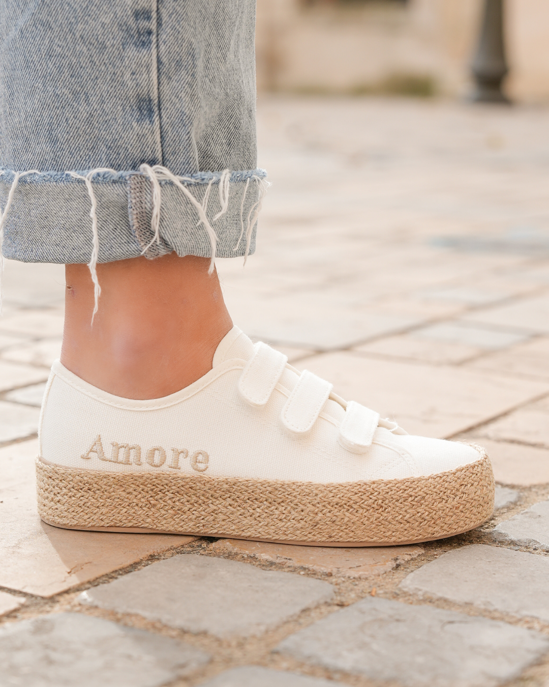 Basket femme blanche en toile espadrille - Adeline - Casualmode.fr