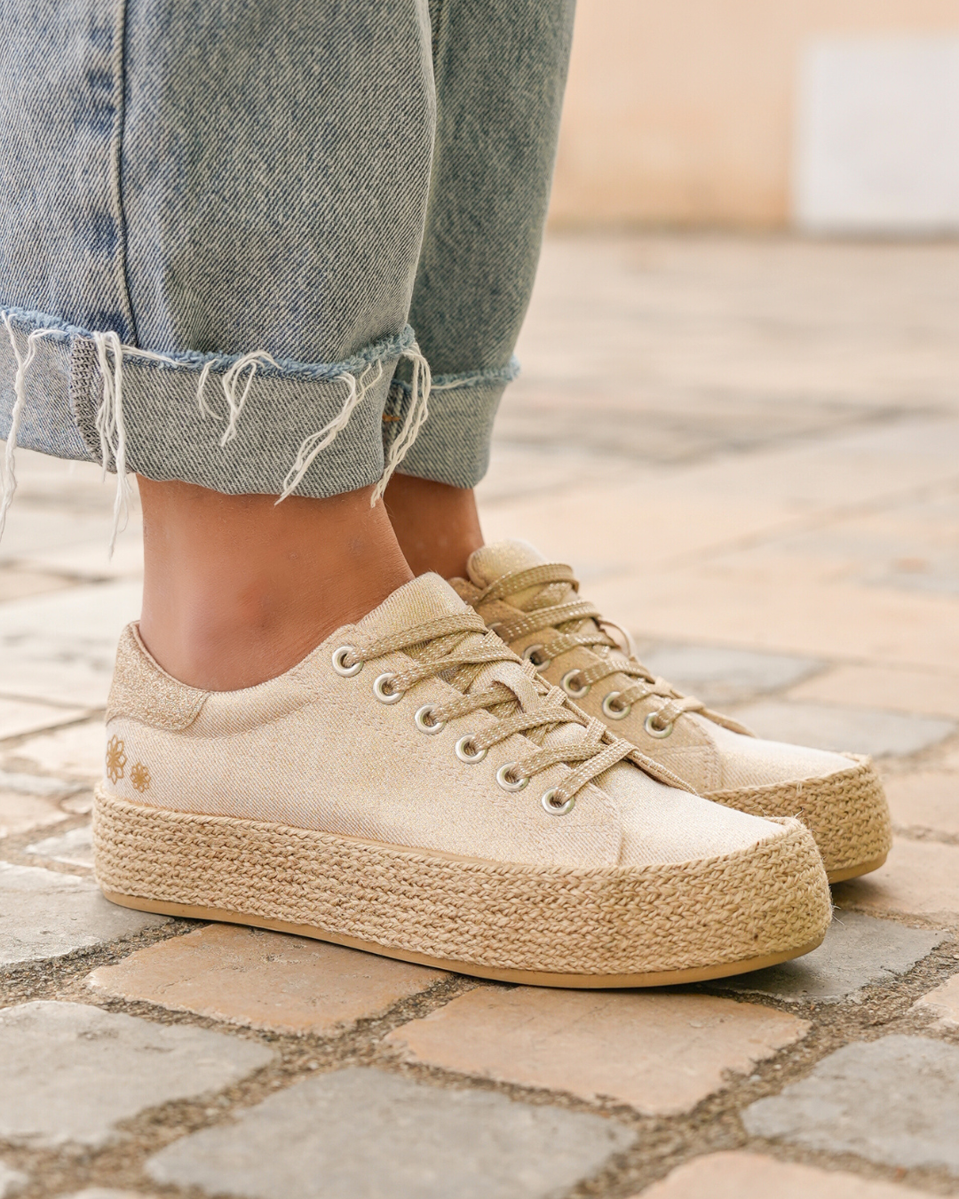 Basket espadrille femme dorée en toile - Eva - Casualmode.fr