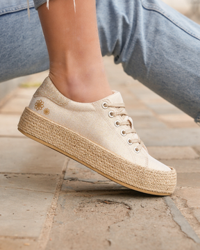 Basket espadrille femme dorée en toile - Eva - Casualmode.fr