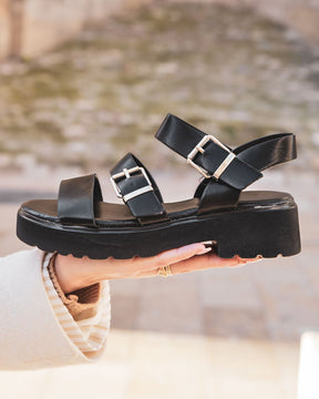 Sandale femme plateforme confort noir - Giorgia - Casualmode.fr
