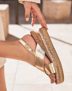 Sandale femme compensée doré - Elisa - Casualmode.fr