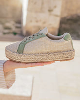 Basket espadrille femme beige et kaki à lacets - Jennifer - Casualmode.fr