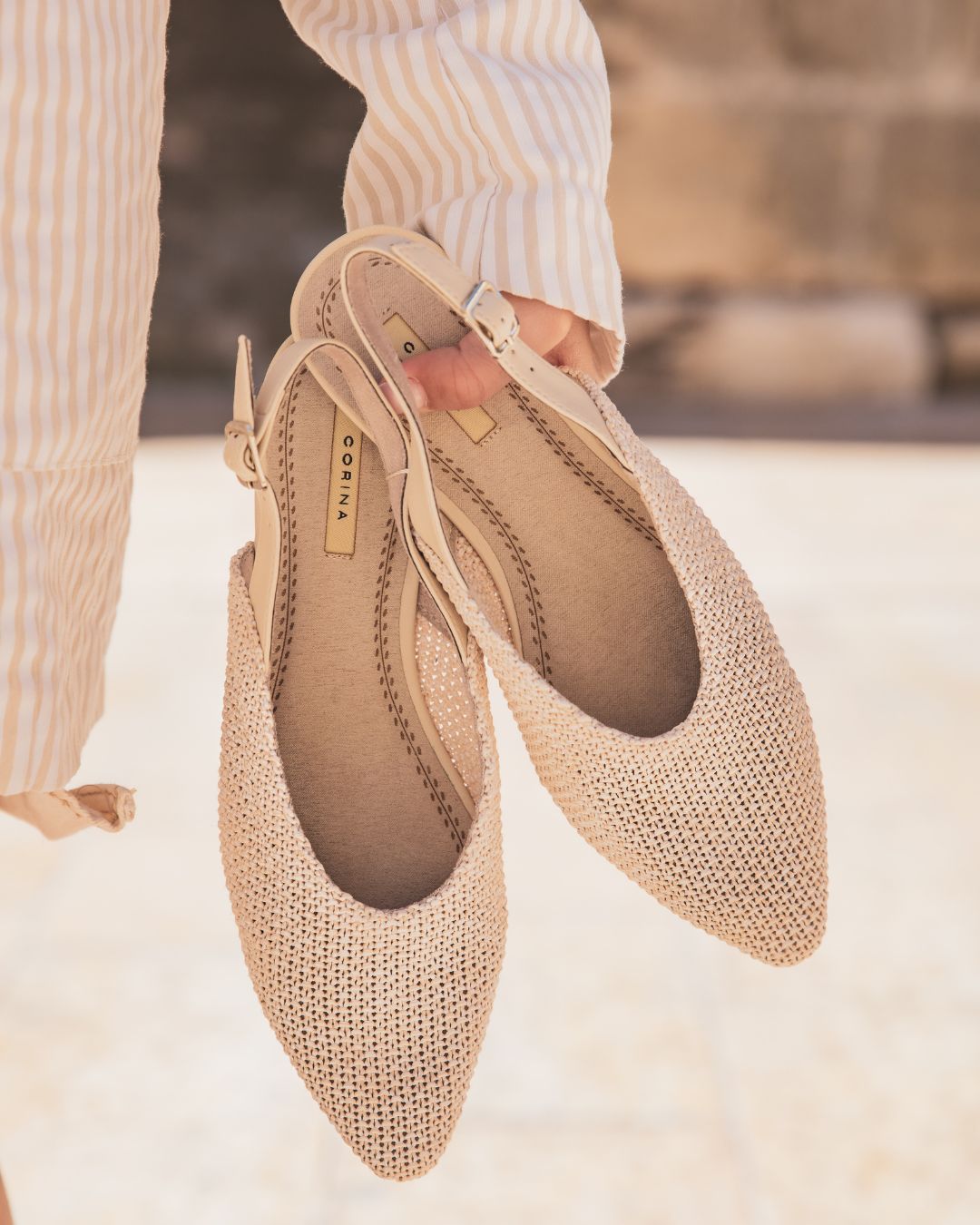 Sandale femme plate escarpin beige - Marjorie - Casualmode.fr