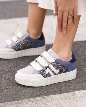 Basket femme bleue creepers à scratch - CL73 BLUE - Casualmode.fr