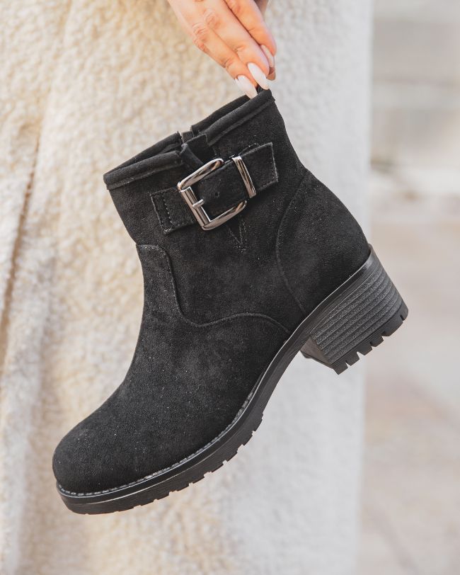 Bottines femme noires en suédine - Albane - Casual Mode