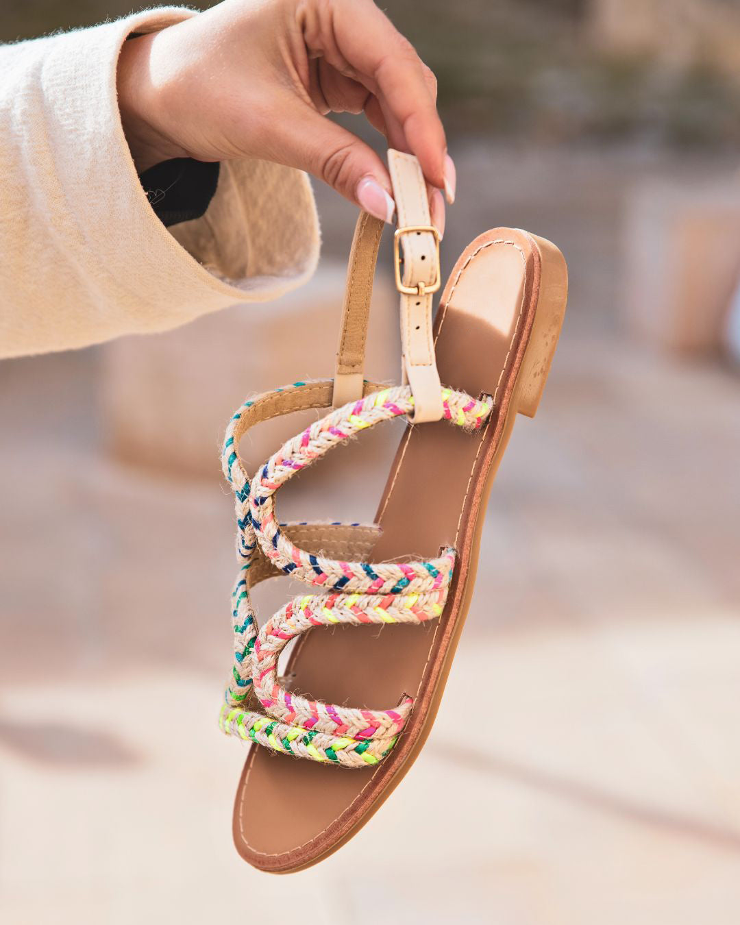 Sandale femme plate multicolore bohème - Audrey - Casualmode.fr