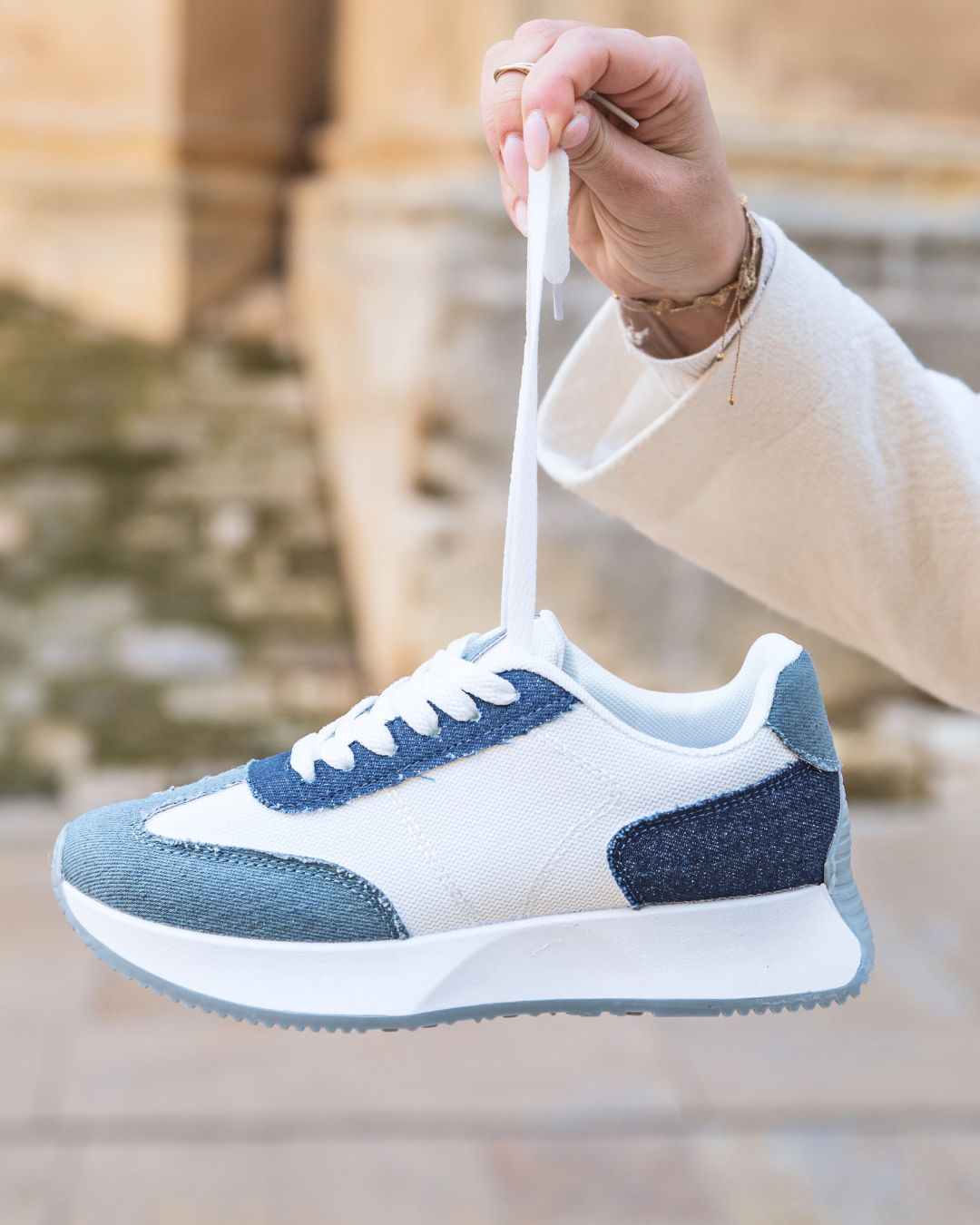 Basket femme denim blue jeans à lacets en toile - Opaline - Casualmode.fr