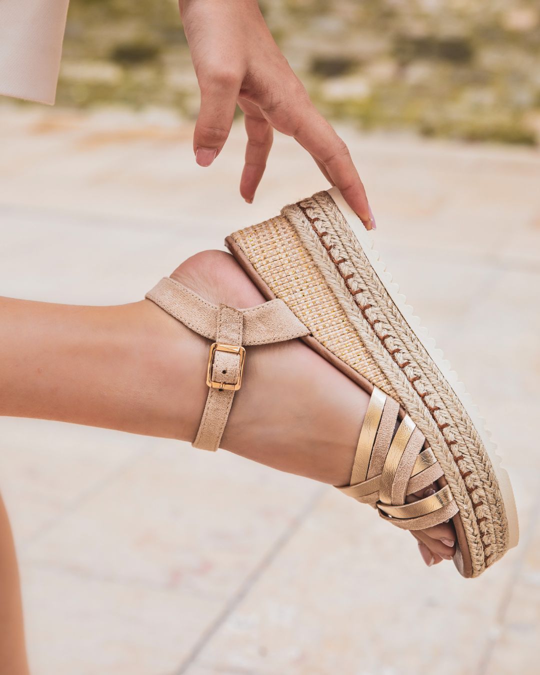 Sandale femme compensée confort beige - Alyson