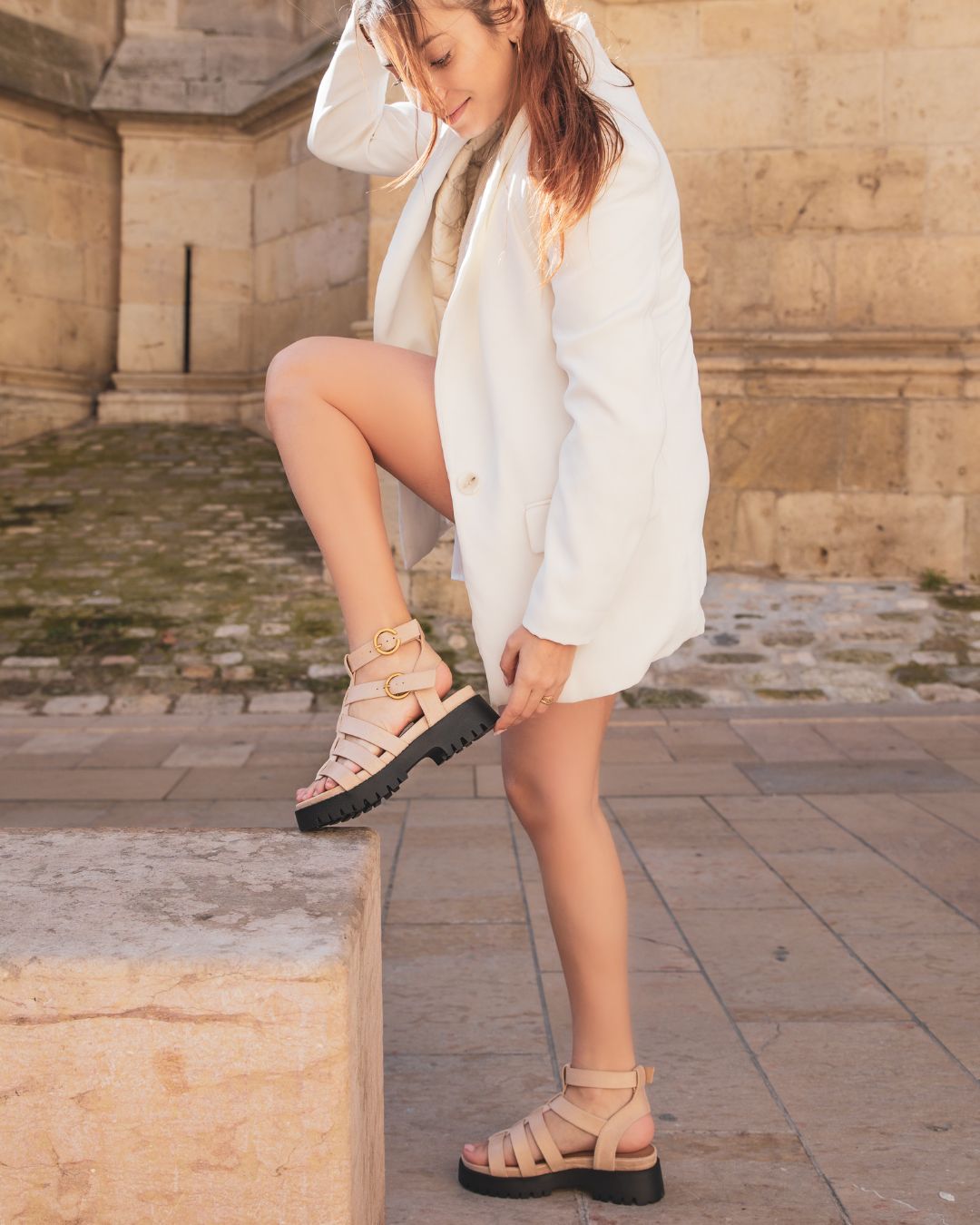 Sandale femme plateforme confort beige - Olga - Casualmode.fr