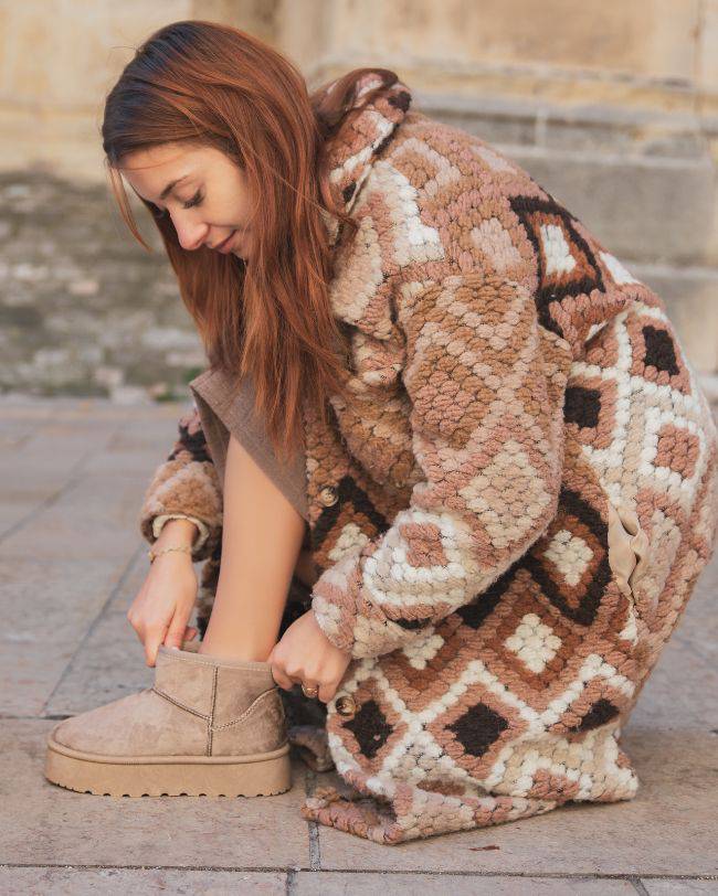 Bottines femme taupe à plateforme fourrées - Alexane