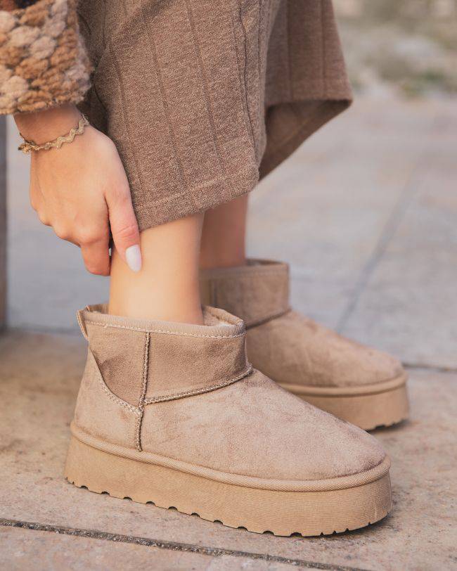 Bottines femme taupe à plateforme fourrées - Alexane