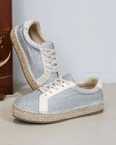 Basket espadrille femme argentée à lacets - Mélodie - Casualmode.fr