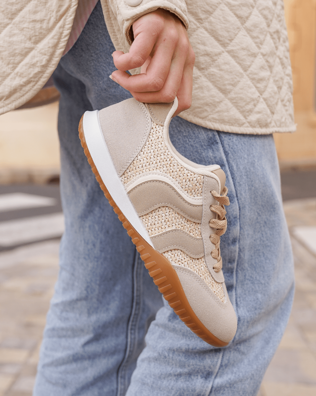 Basket femme taupe à lacets - Agathe - Casualmode.fr