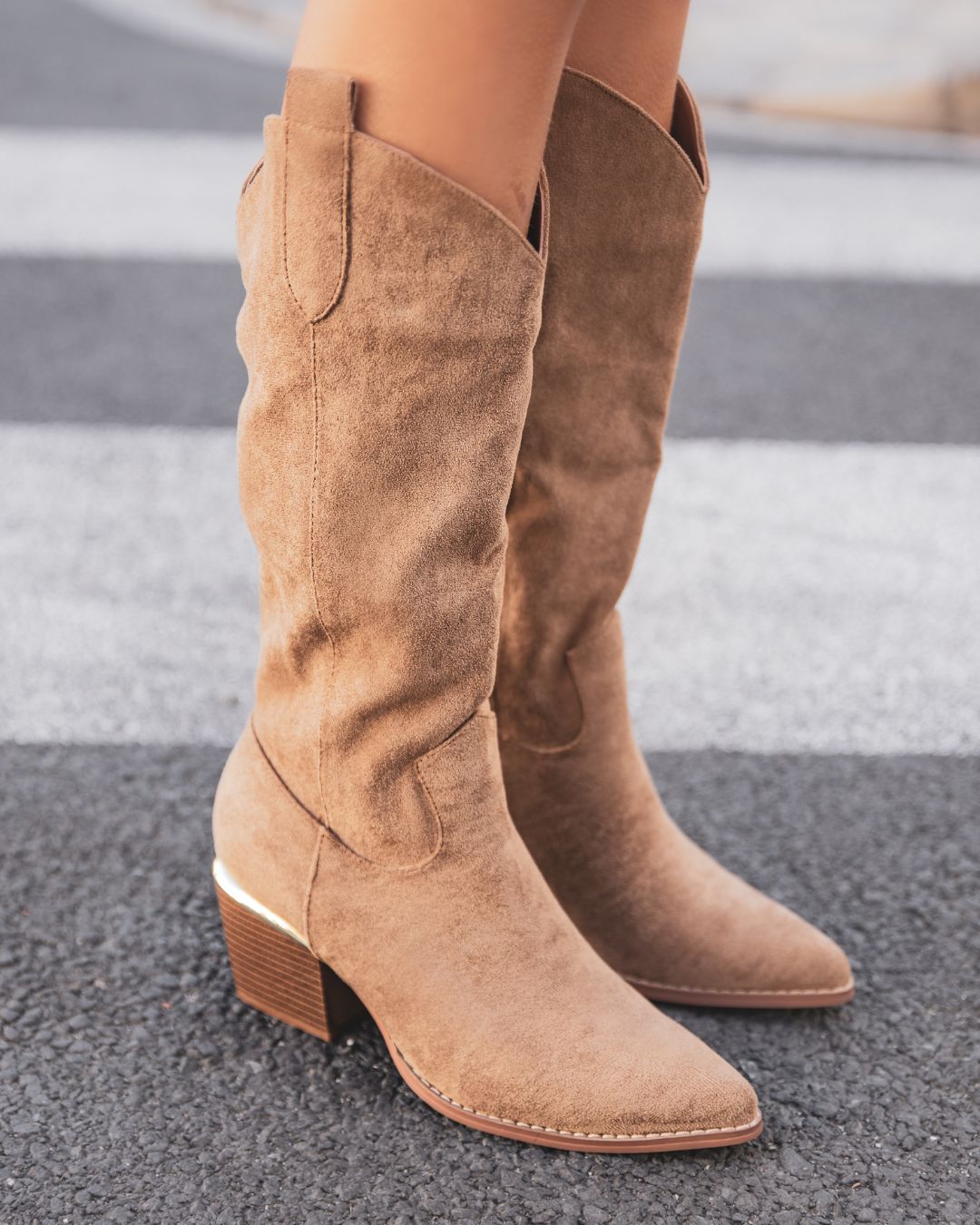 Bottes femme santiags camel à talon - Calliope