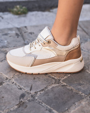 Basket femme beige semelle épaisse à lacets - Éliana