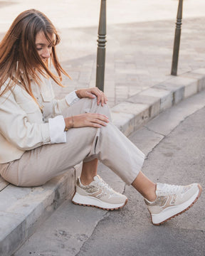 Basket femme beige plateforme à lacets - Marissa