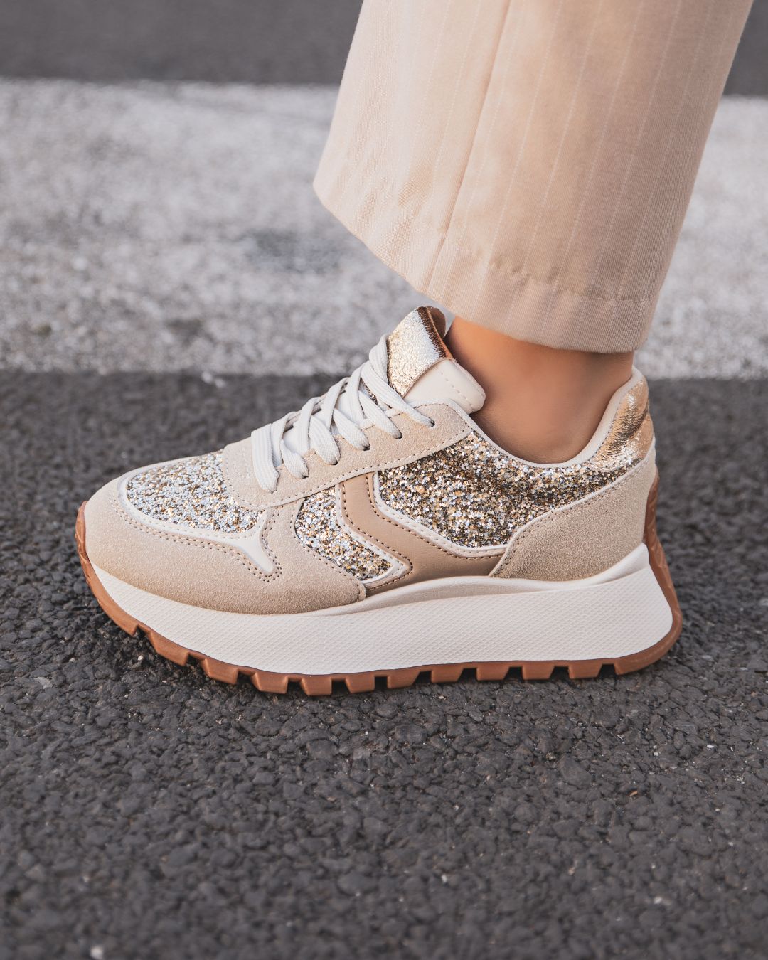 Basket femme beige plateforme à lacets - Marissa