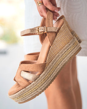Sandale compensée femme camel - Antonella - Casual Mode