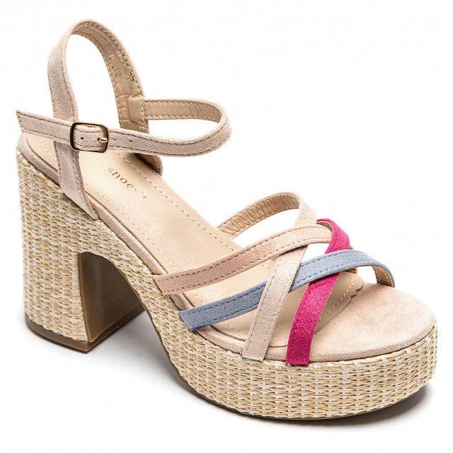 Sandale femme talon carré beige - Léonce - Casualmode.fr