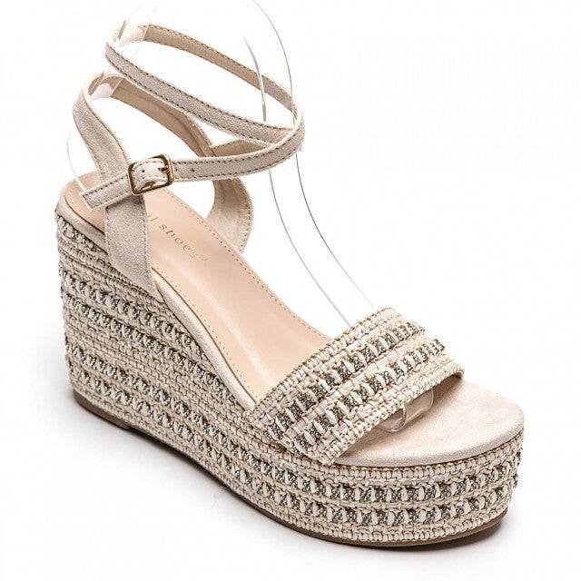 Sandale femme compensée beige - Madeleine - Casualmode.fr