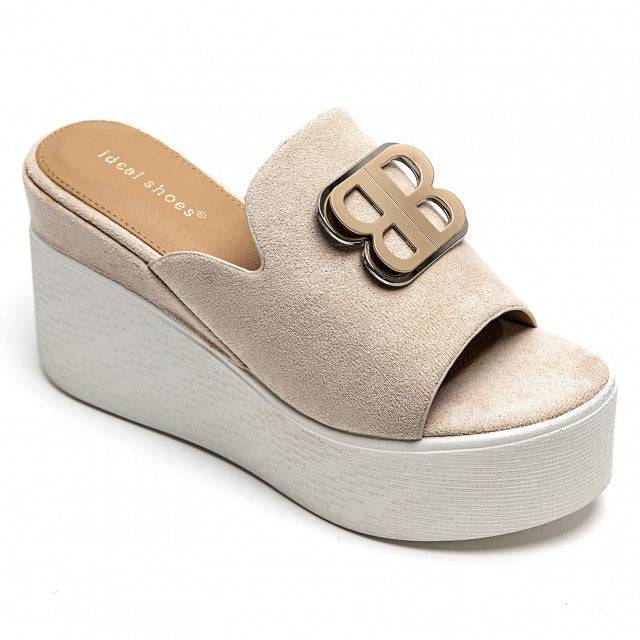 Sandale femme compensée mule taupe - Francia - Casualmode.fr