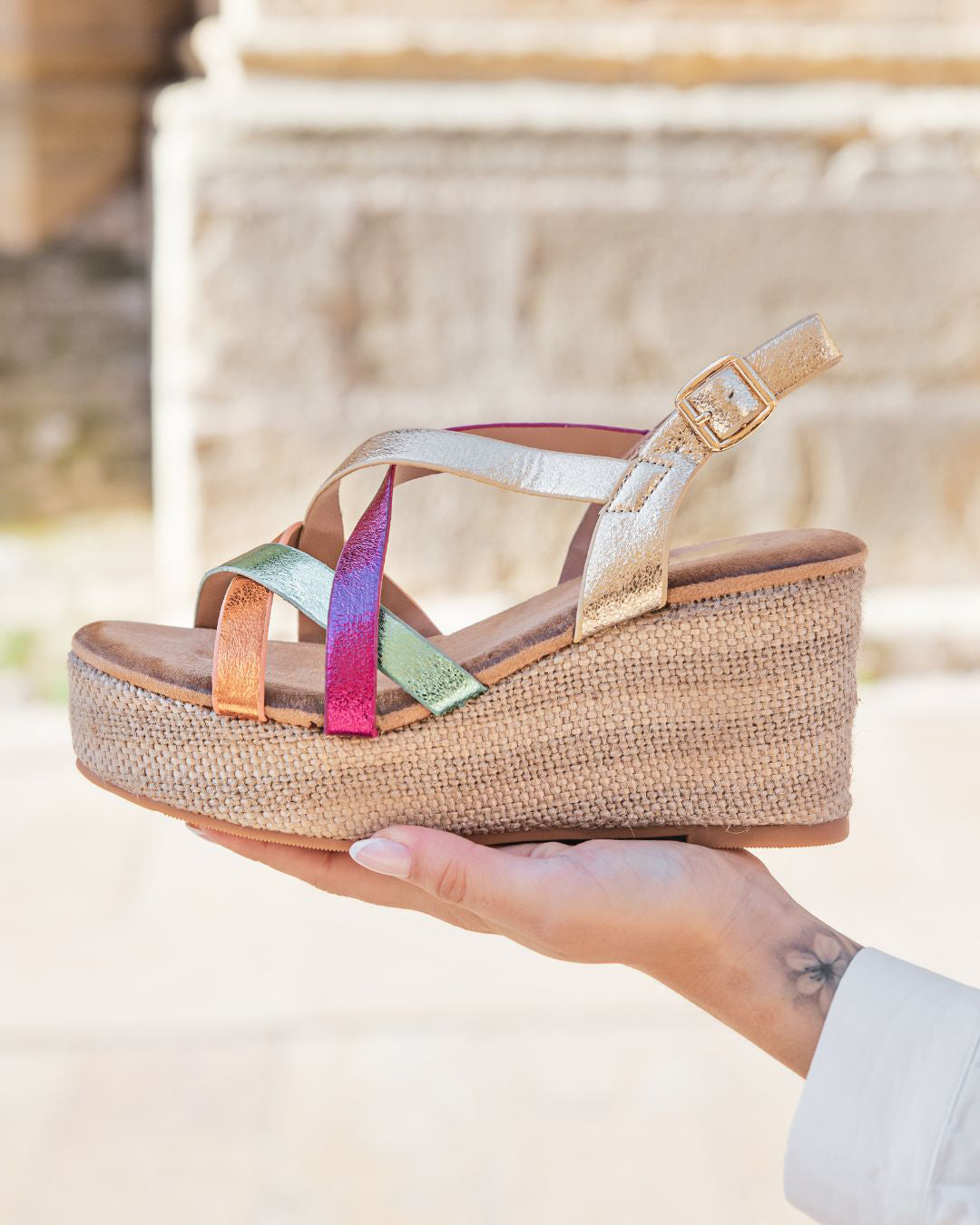 Sandale femme compensée multicolore - Lauren - Casualmode.fr