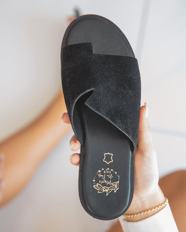Sandale plate en cuir noir - femme - MJNP-101 - Casual Mode