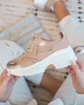 Basket femme taupe et dorée à lacets - Séréna - Casualmode.fr