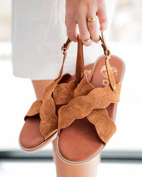 Sandale plate en CUIR Camel - femme - MJNP-86 - Casual Mode