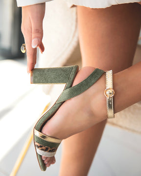 Sandale femme talon carré kaki - Jade - Casual Mode