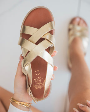Sandale plate cuir daim femme dorée - MJNP-90 - Casual Mode
