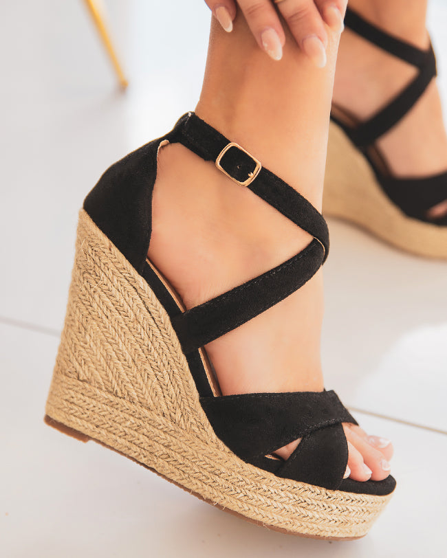 Sandale femme talon carré daim noir - CASUAL07 - Casual Mode