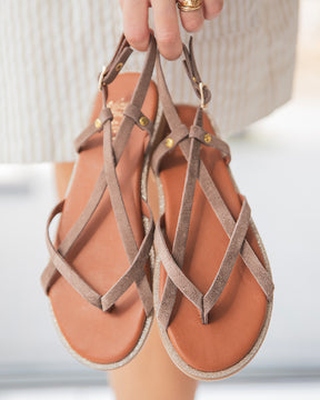 Sandale plate en CUIR taupe - femme - MJNP97 - Casual Mode