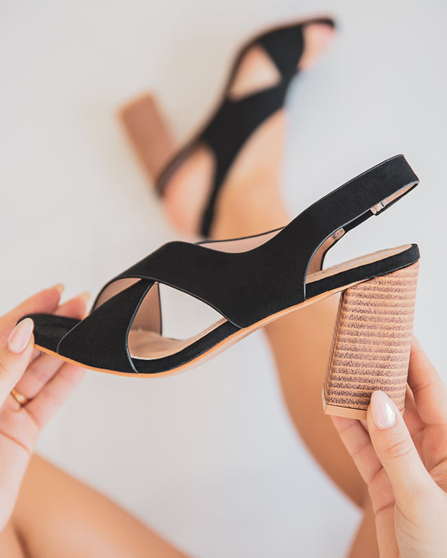 Sandale femme talon carré noire - Amanda - Casual Mode