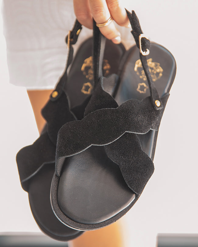 Sandale plate en CUIR noir - femme - MJNP86 - Casual Mode