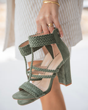 Sandale talon carrée femme kaki - Victoire - Casual Mode